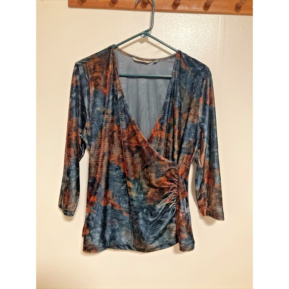Soft Surroundings Women’s L Crushed Velvet Ruched 3/4 Sleeve Top